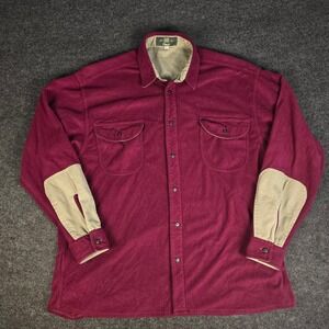 Vtg Orvis Men's Burgundy Fleece Shirt Jacket Elbow Patches USA Made Size L